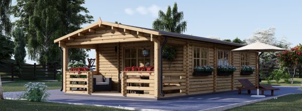 Residential Log Cabin HYMER (44+44 mm + Insulation), 42 m² + 10 m² Terrace