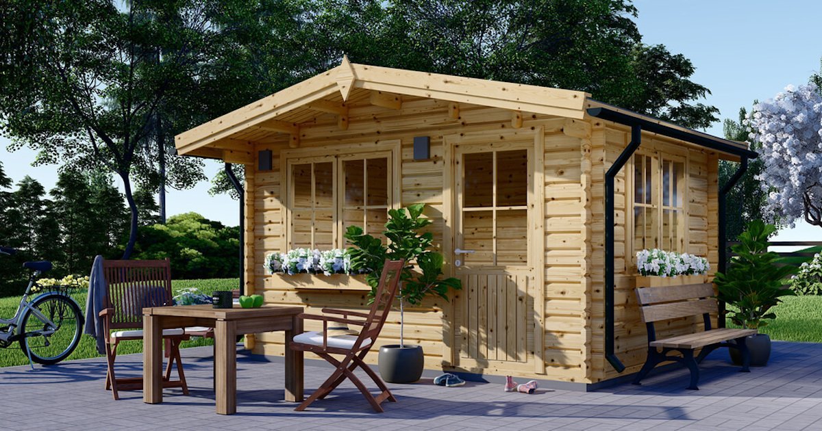 Abri de jardin en bois avec pergola LARISSA (28 mm), 5.2x2.7 m, 7 m² + 7 m²