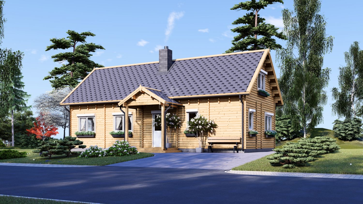 Log Cabin House VERA S (44+44 mm), 132 m² + 13.5 m² Terrace visualization 1