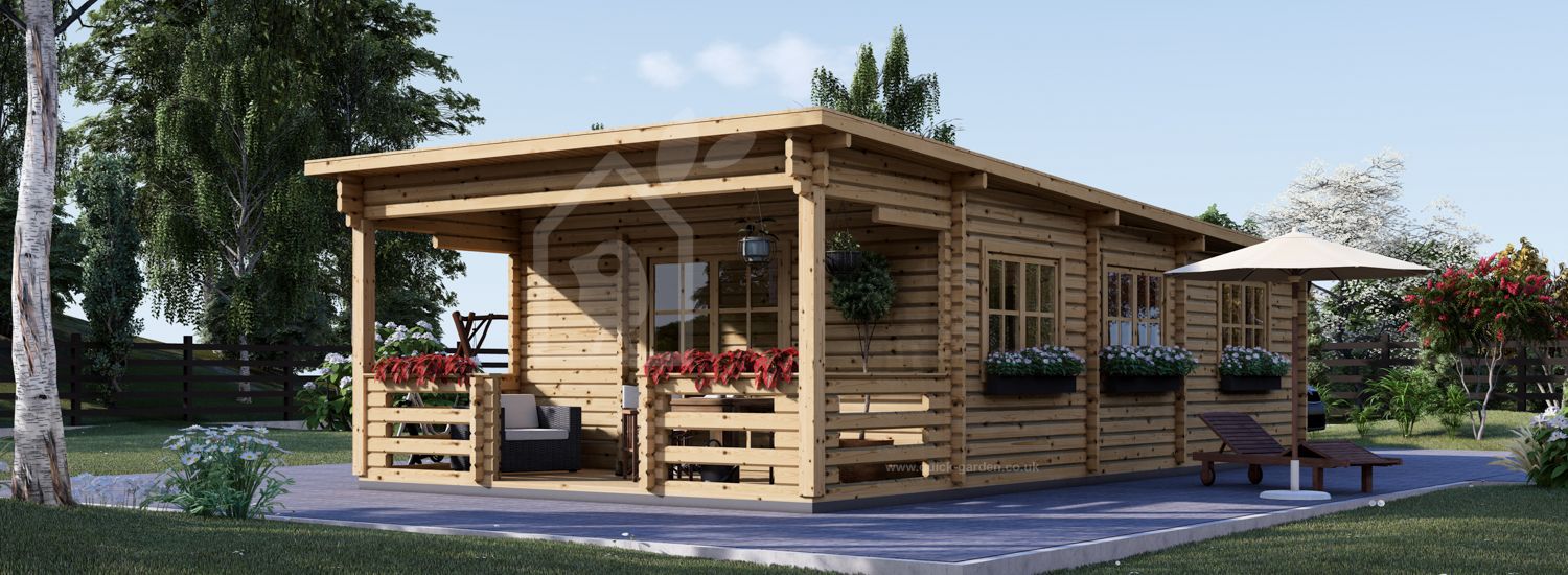 Residential Log Cabin With A Flat Roof And Terrace HYMER (44+44 mm), 42 m² + 10 m² visualization 1