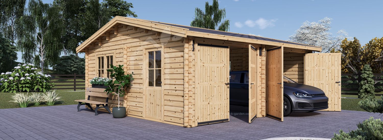 Double Wooden Garage ALTERNATIVE (44 mm), 6x6 m (20'x20'), 36 m² visualization 1