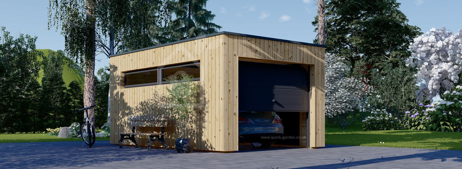 Single Wooden Garage SILVIA F (34 mm + Cladding), 3.4x5.4 m (11'x18'), 20 m² visualization 1